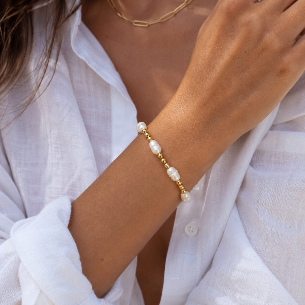 4mm Gold Bead with Pearls Clasp Bracelet