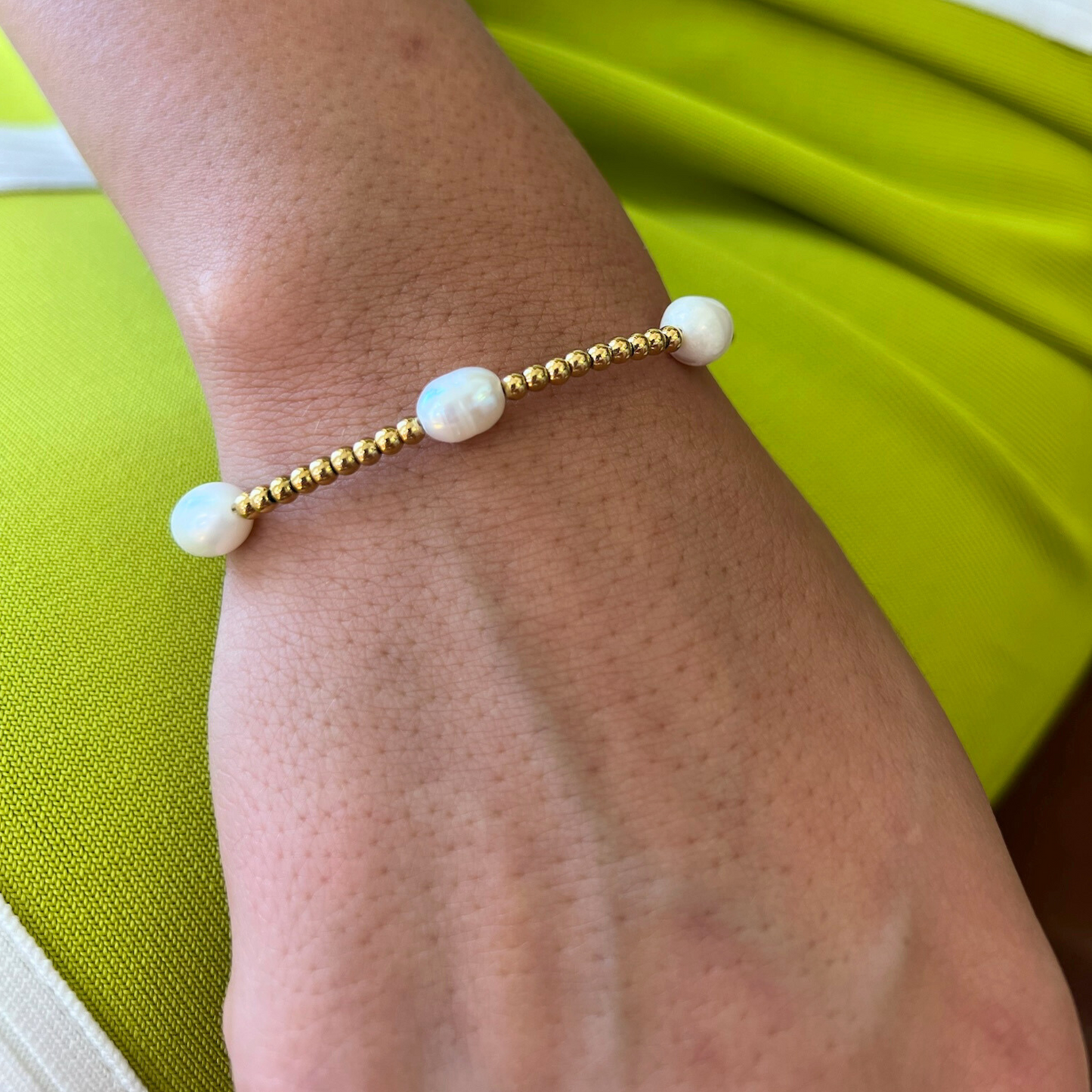 3mm Gold Bead with Pearls Clasp Bracelet