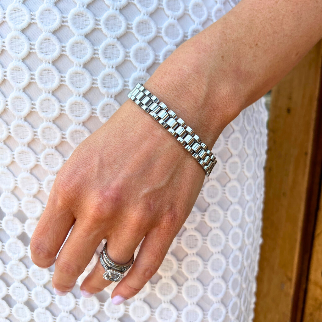 Silver 10mm Watchband Bracelet- 7"