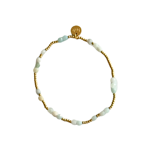 2mm gold bead with 3mm amazonite stones