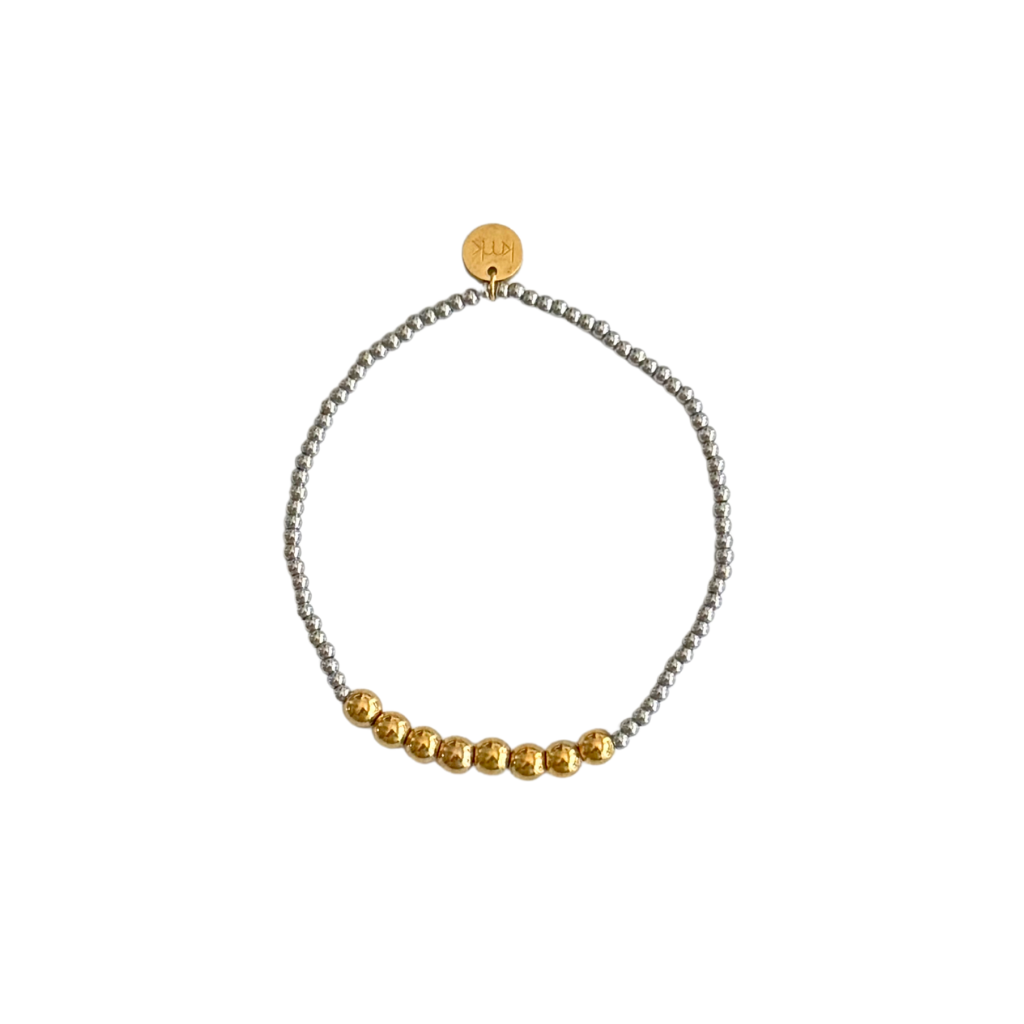 2.5mm silver bead & 5mm gold beaded bar bracelet