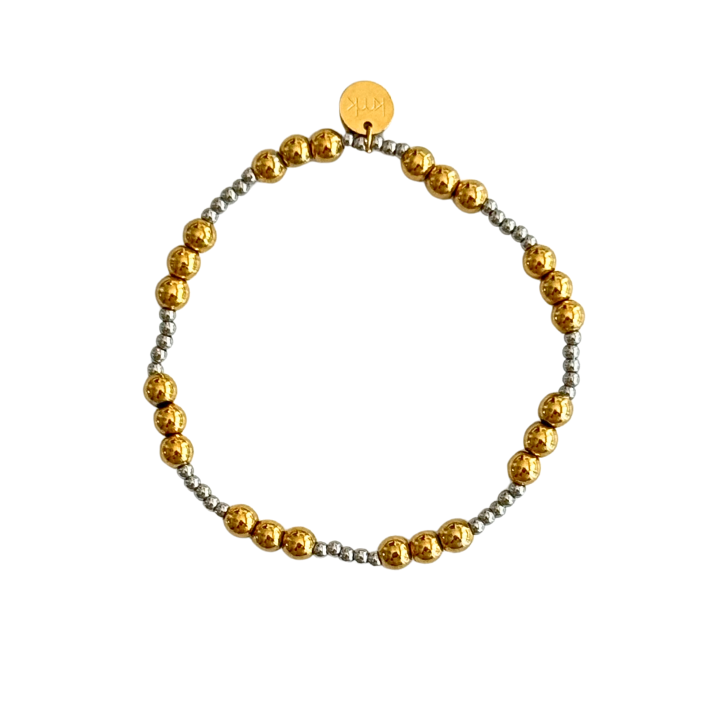 2.5mm Silver Bead and 5mm Gold Beaded Bracelet