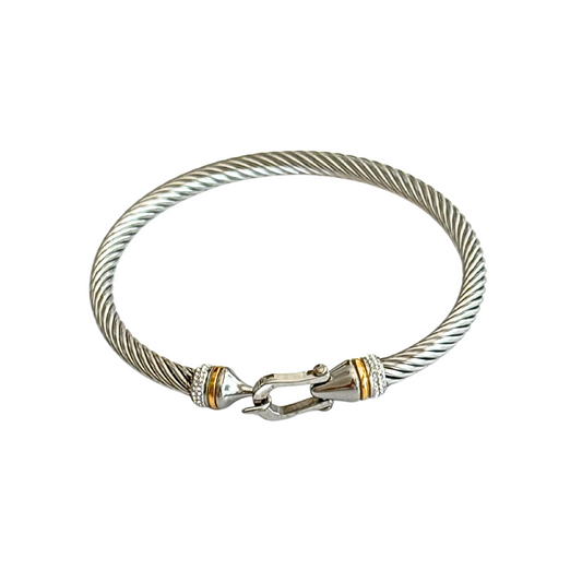 Silver Cable Bangle with hook clasp