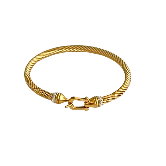 Gold Cable Bangle with hook clasp