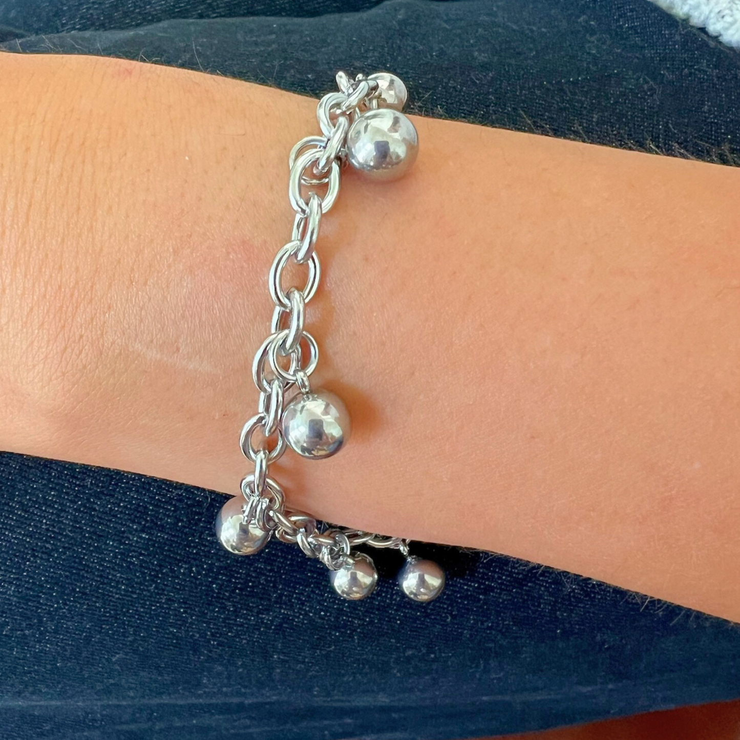 Silver Chain Bracelet with Silver Balls