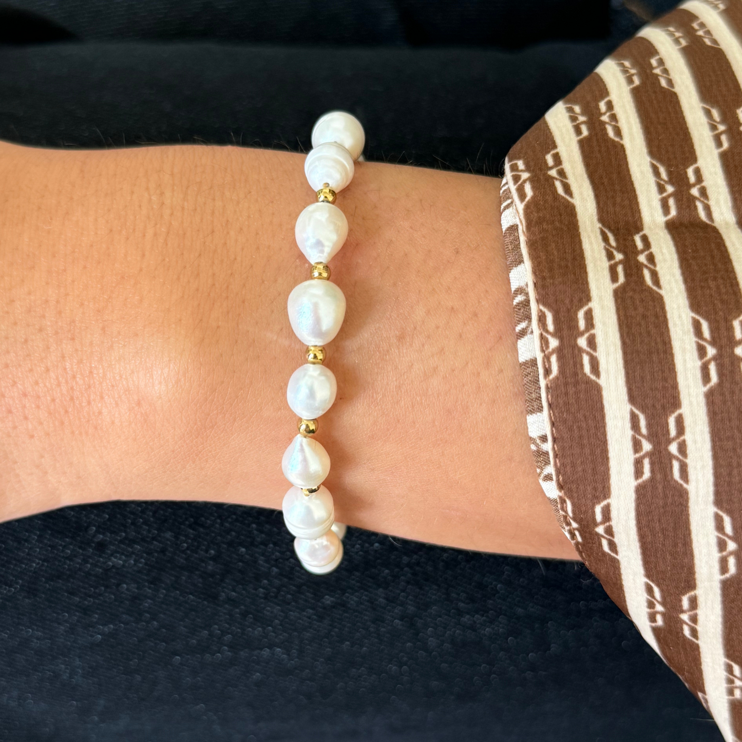 Gold Bead and Pearl Clasp Bracelet