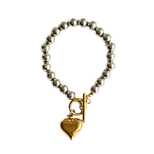 Two-Tone Puff Heart Bracelet