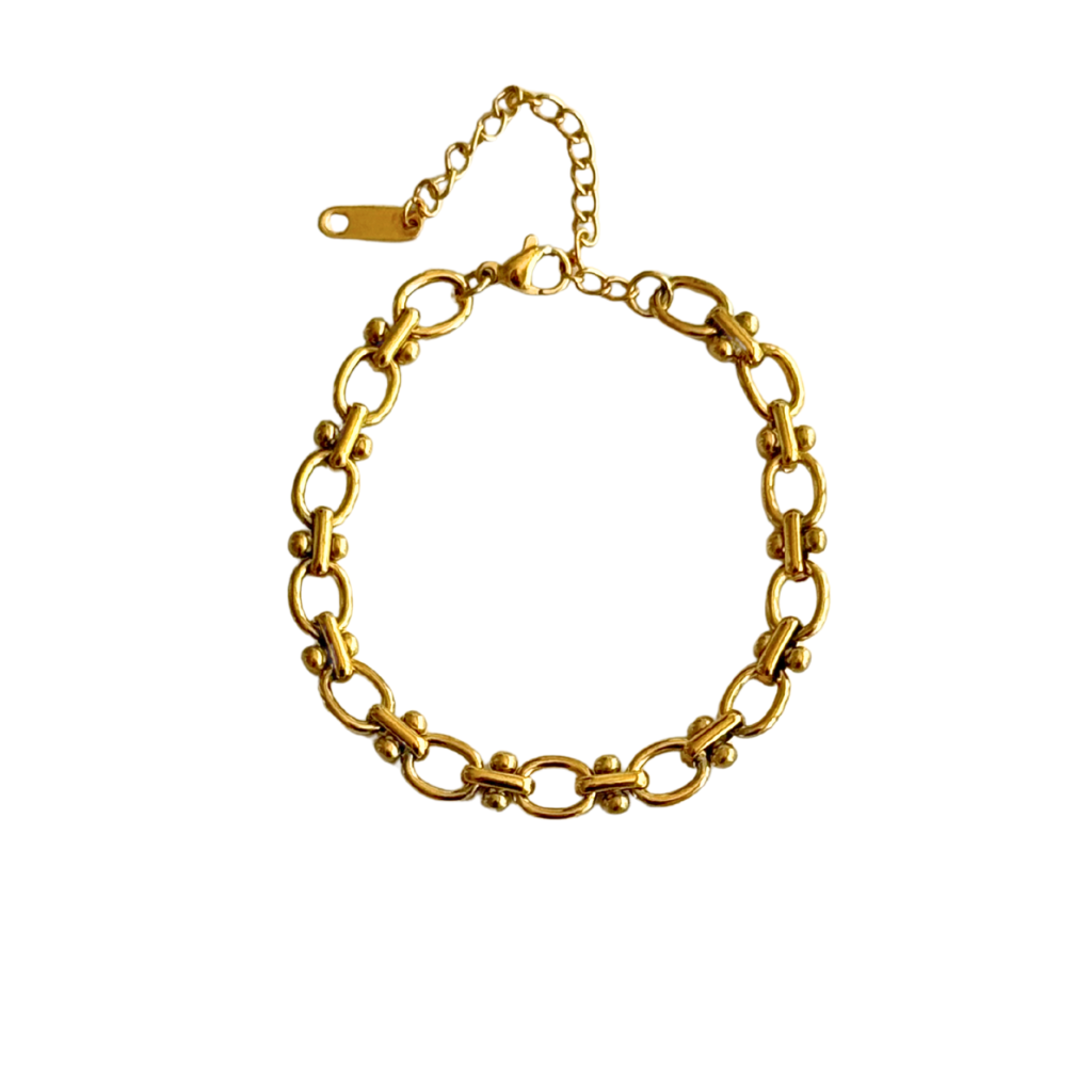 Gold Small Oval Bead Link Bracelet