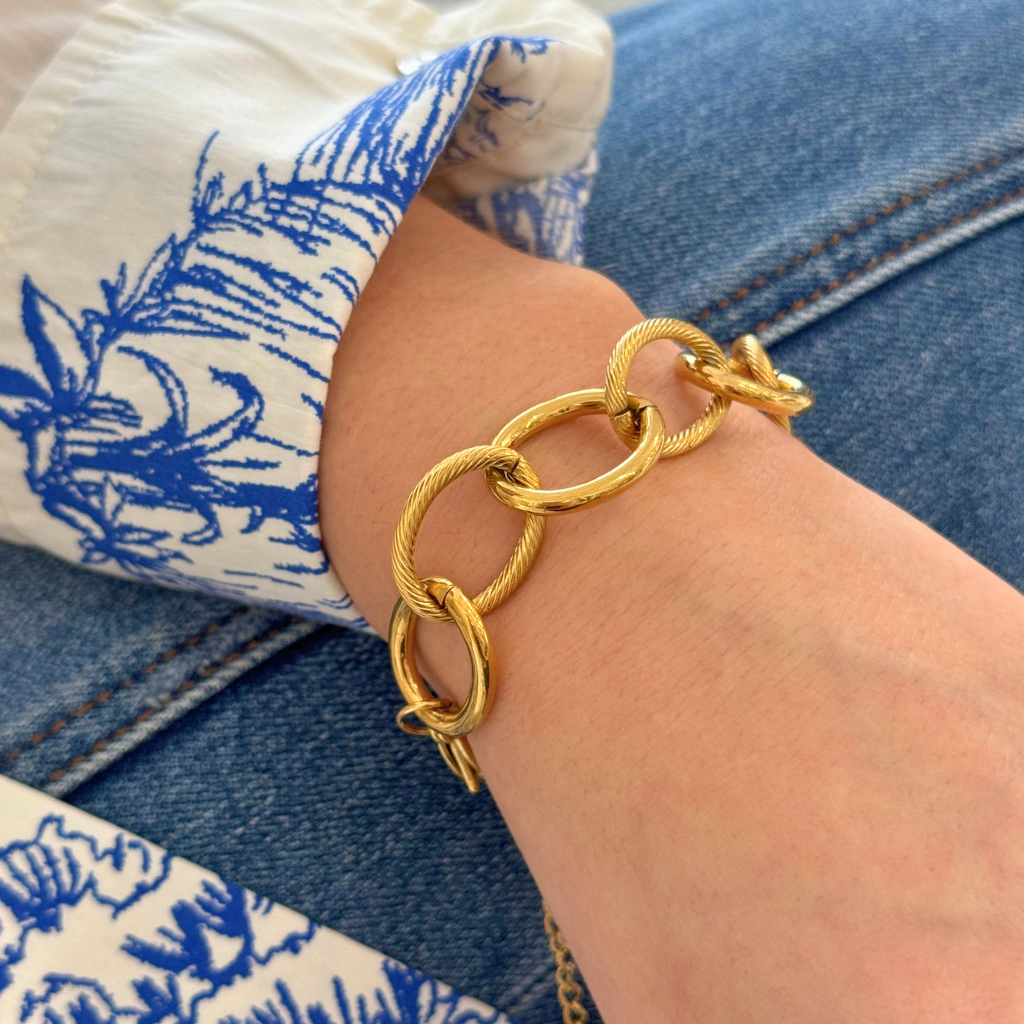 Gold Large Textured Oval Link Bracelet