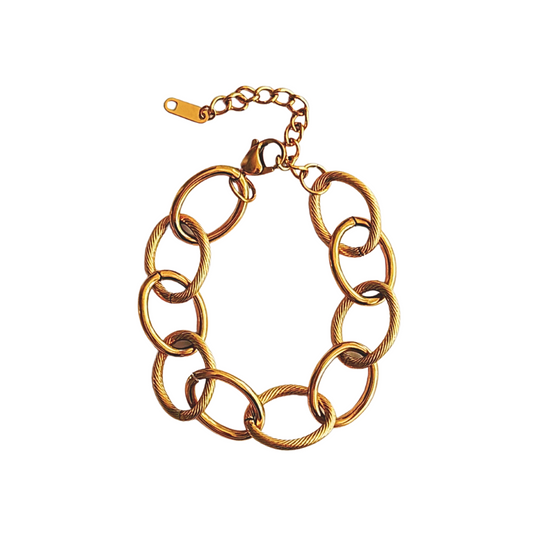 Gold Large Textured Oval Link Bracelet