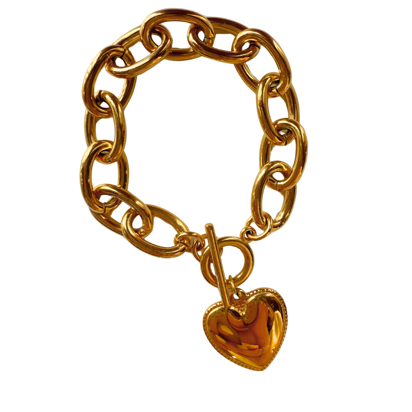 Gold Link Heart Charm Bracelet
