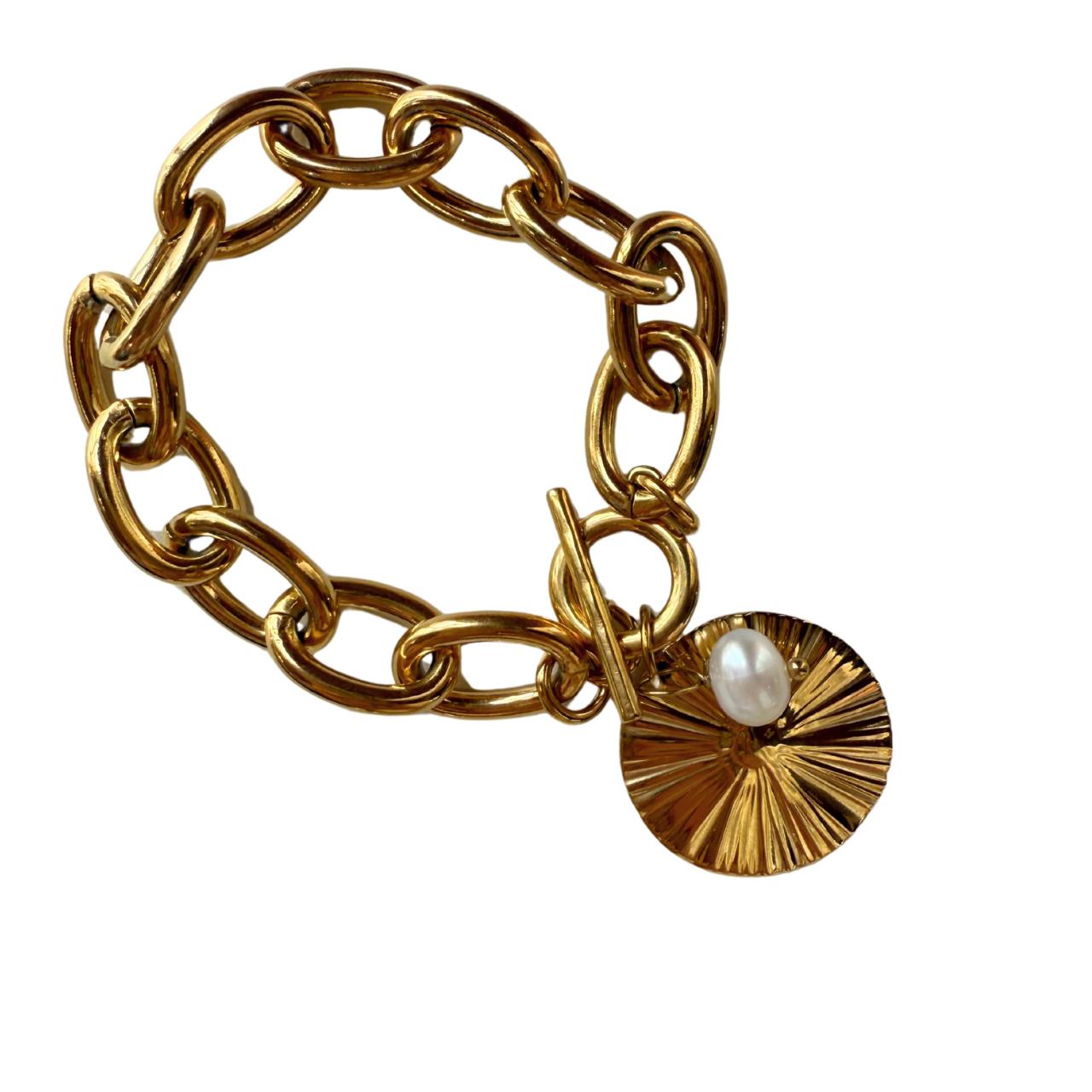 Gold Medallion and Pearl Charm Bracelet