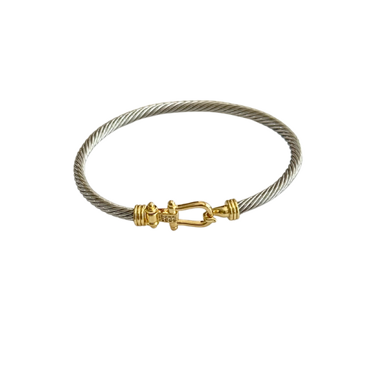 Two-Tone Thin Cable Bangle with Cubic Zirconia
