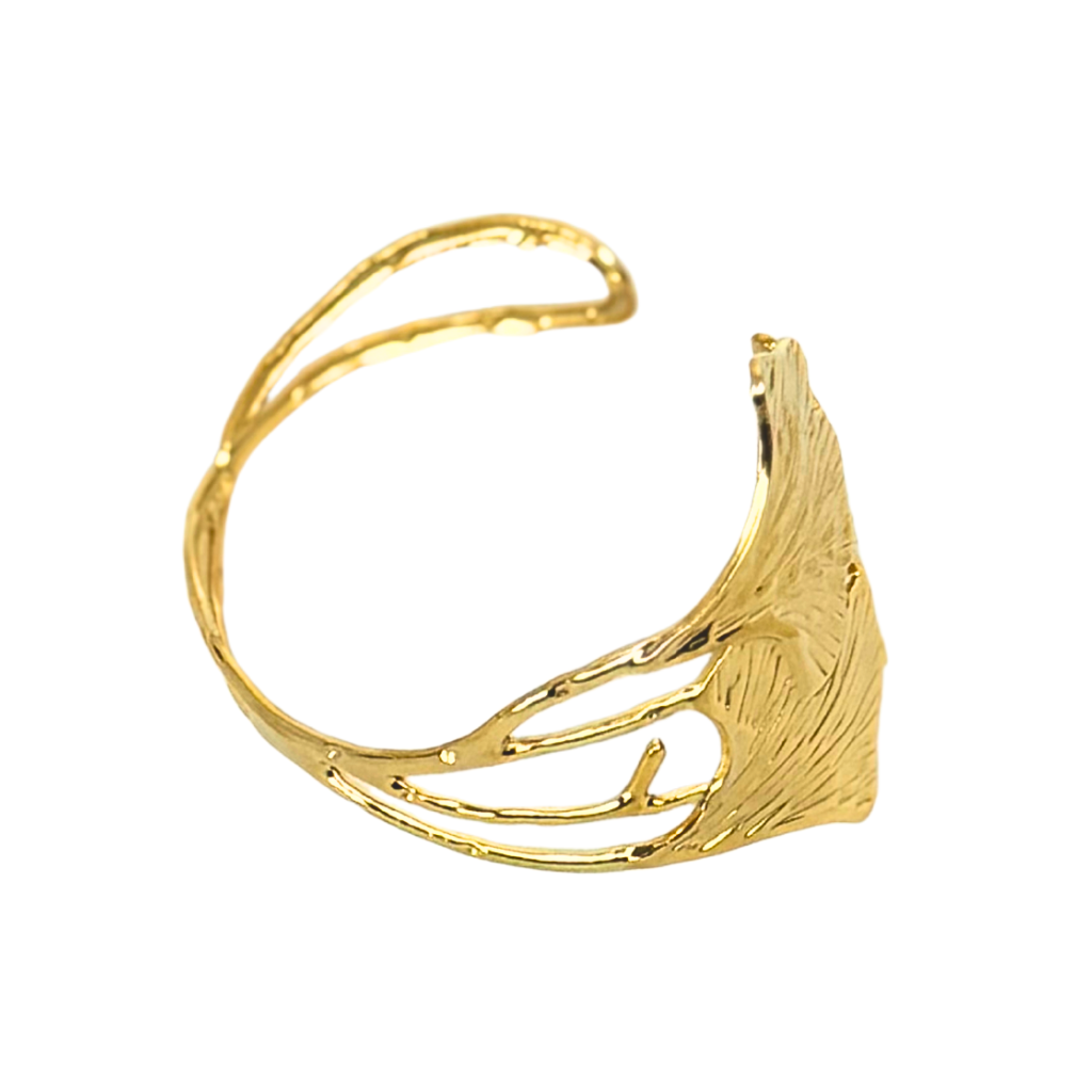 Gold Open Ginkgo Cuff Bracelet