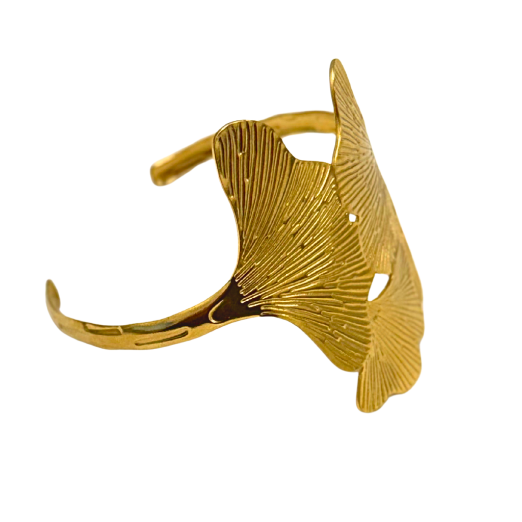 Gold Center Ginkgo Leaf Cuff Bracelet