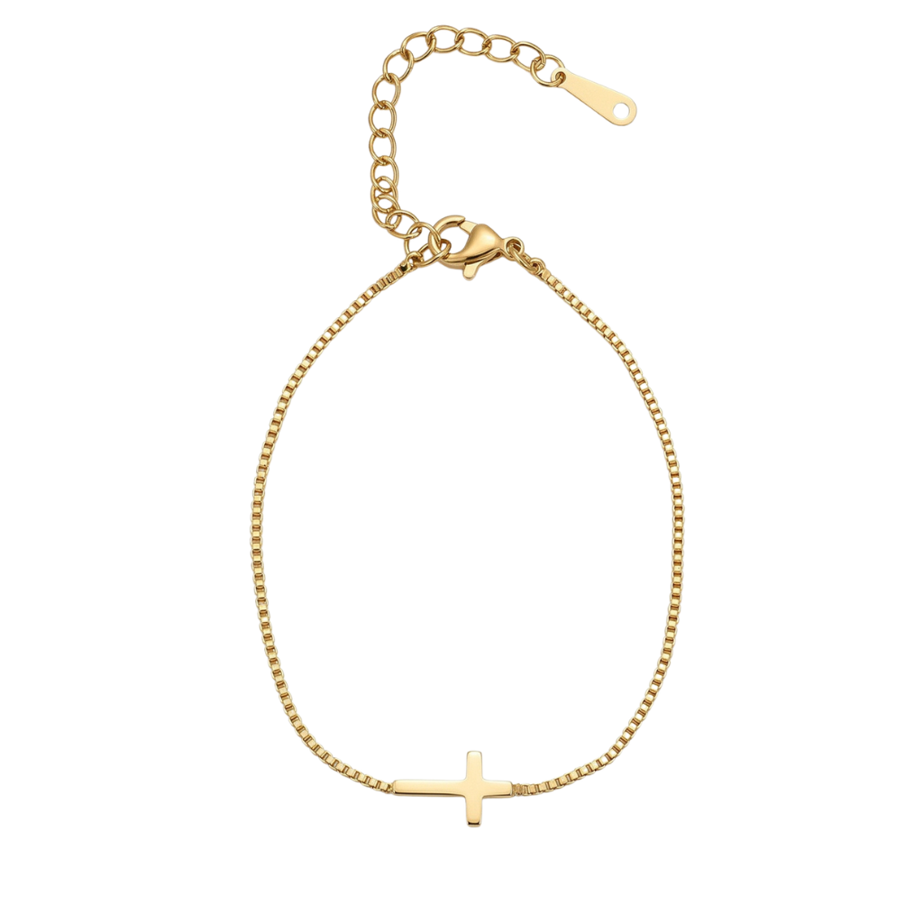 Gold Dainty Cross Box Chain Bracelet