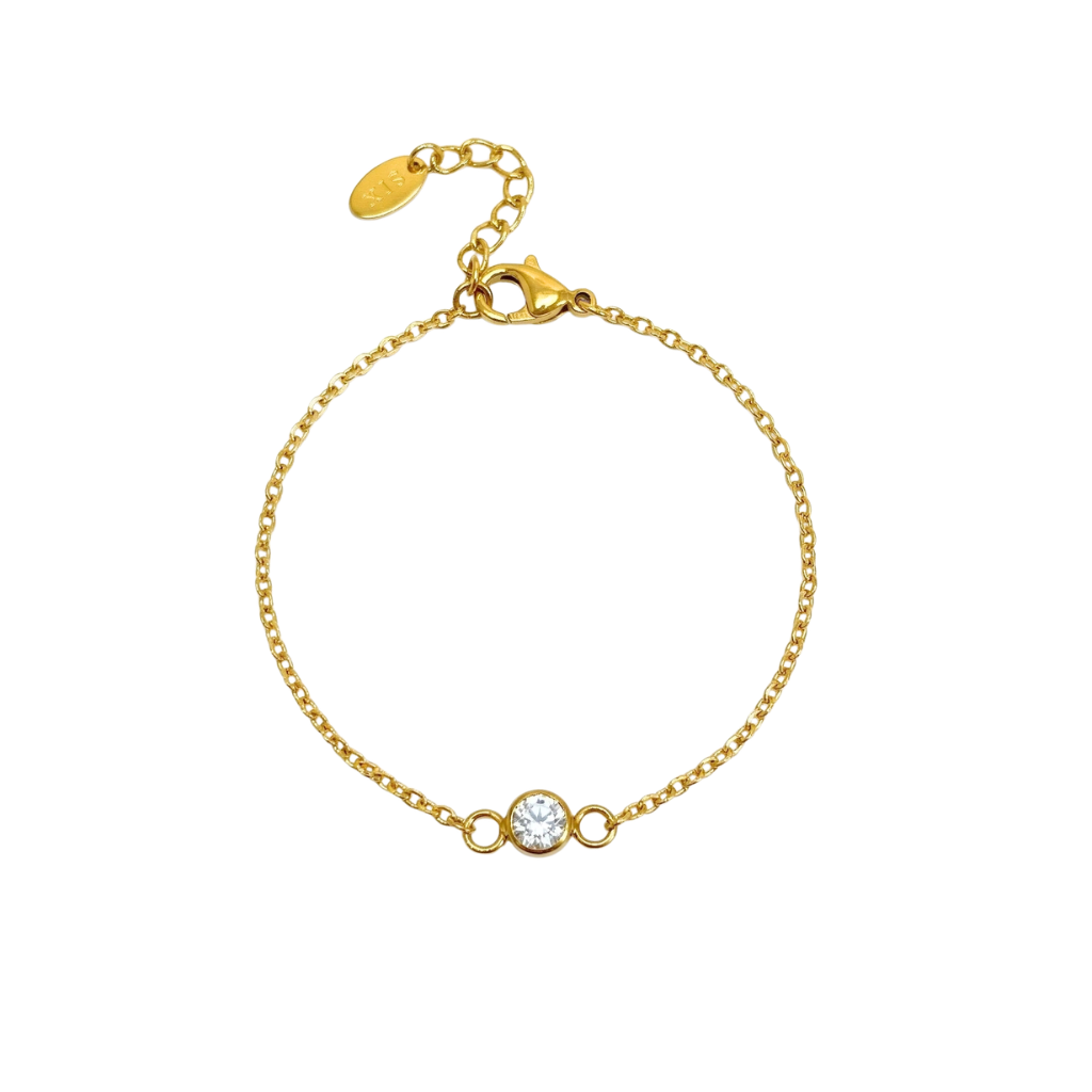 Gold Bezel Set Cubic Zirconia Chain Bracelet