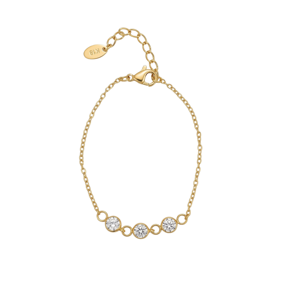 Gold Bezel Set Cubic Zirconia Three Stone Bracelet