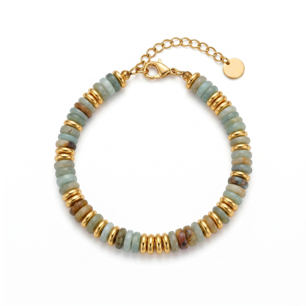 Gold & Natural Amazonite Beaded Clasp Bracelet