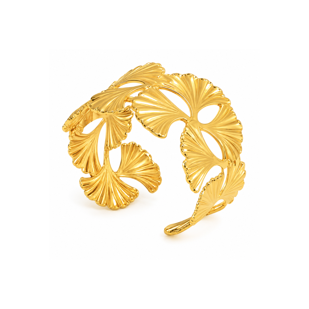Gold Ginkgo Leaf Cuff Bracelet