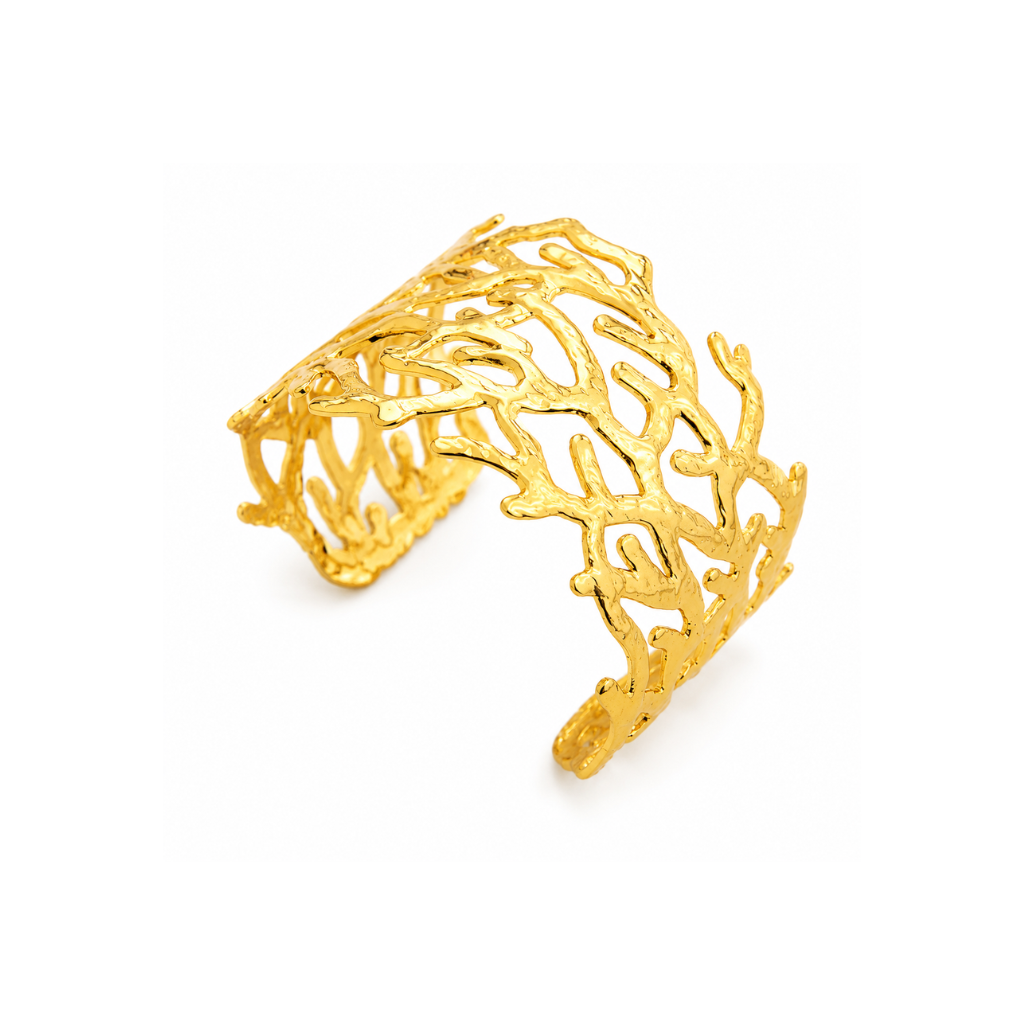 Wide Gold Coral Cuff Bracelet