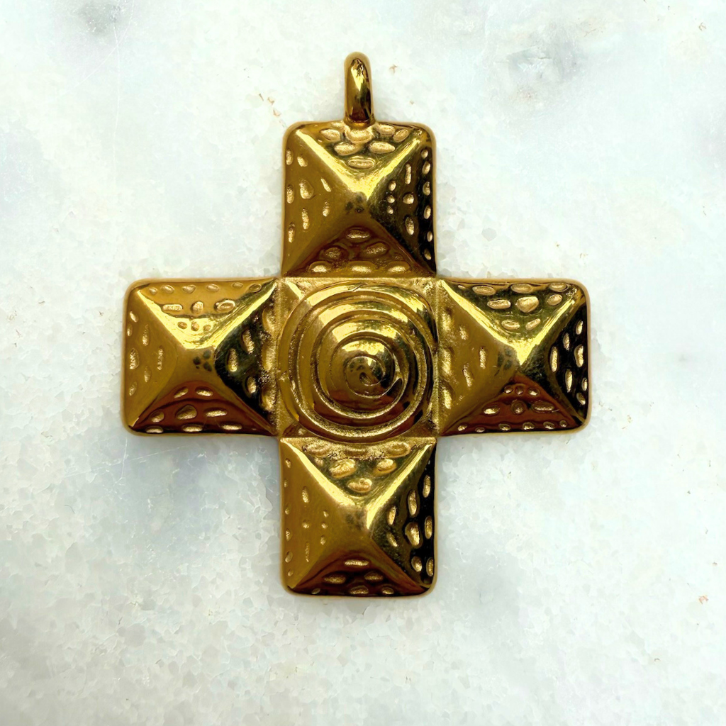 Large Gold Block Cross Charm
