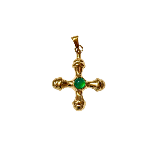 Green Stone Cross Charm