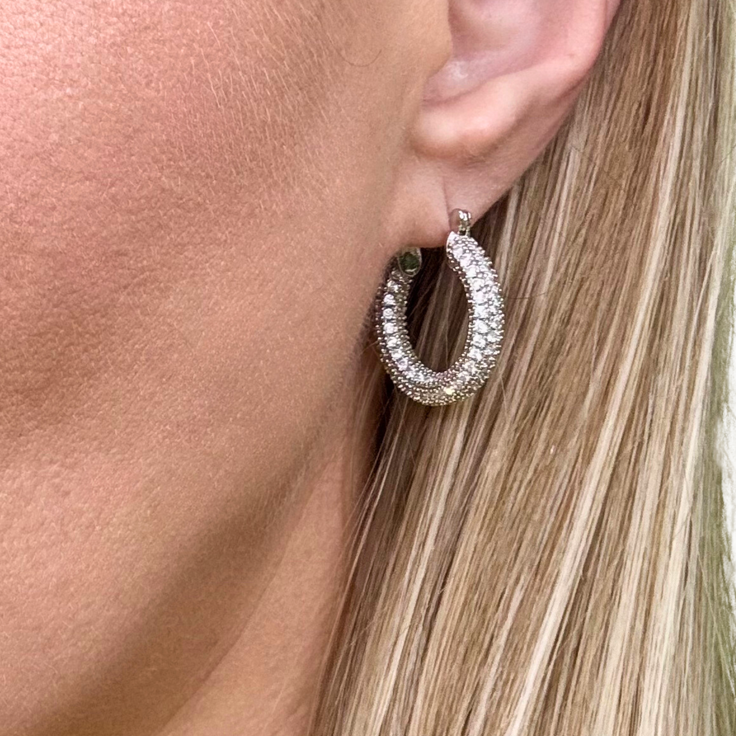 Silver Medium Pavé Hoop