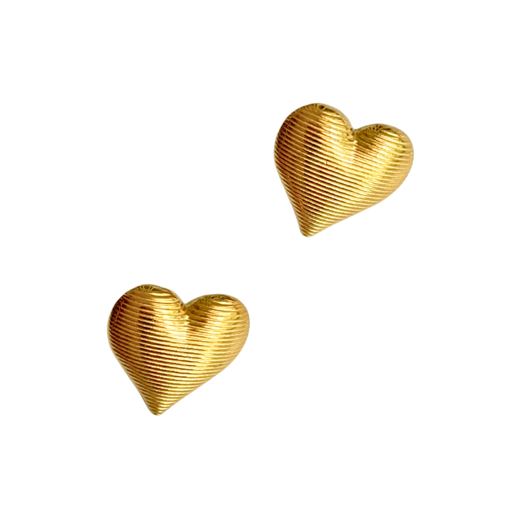 Gold Ribbed Heart Earring