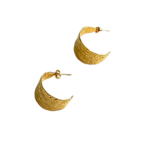 Gold Hammered Wide C-Shape Hoop