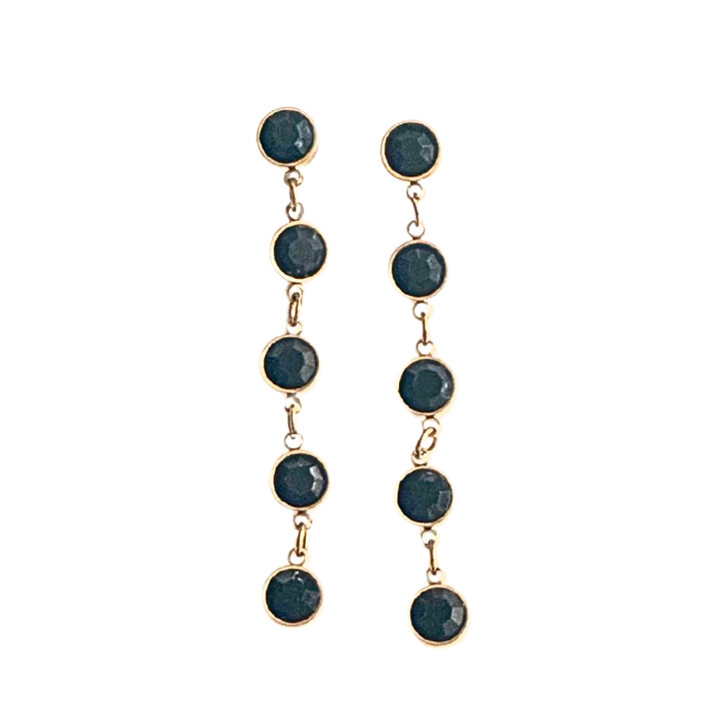 Gold Bezel Set Drop Earring with Black Stones