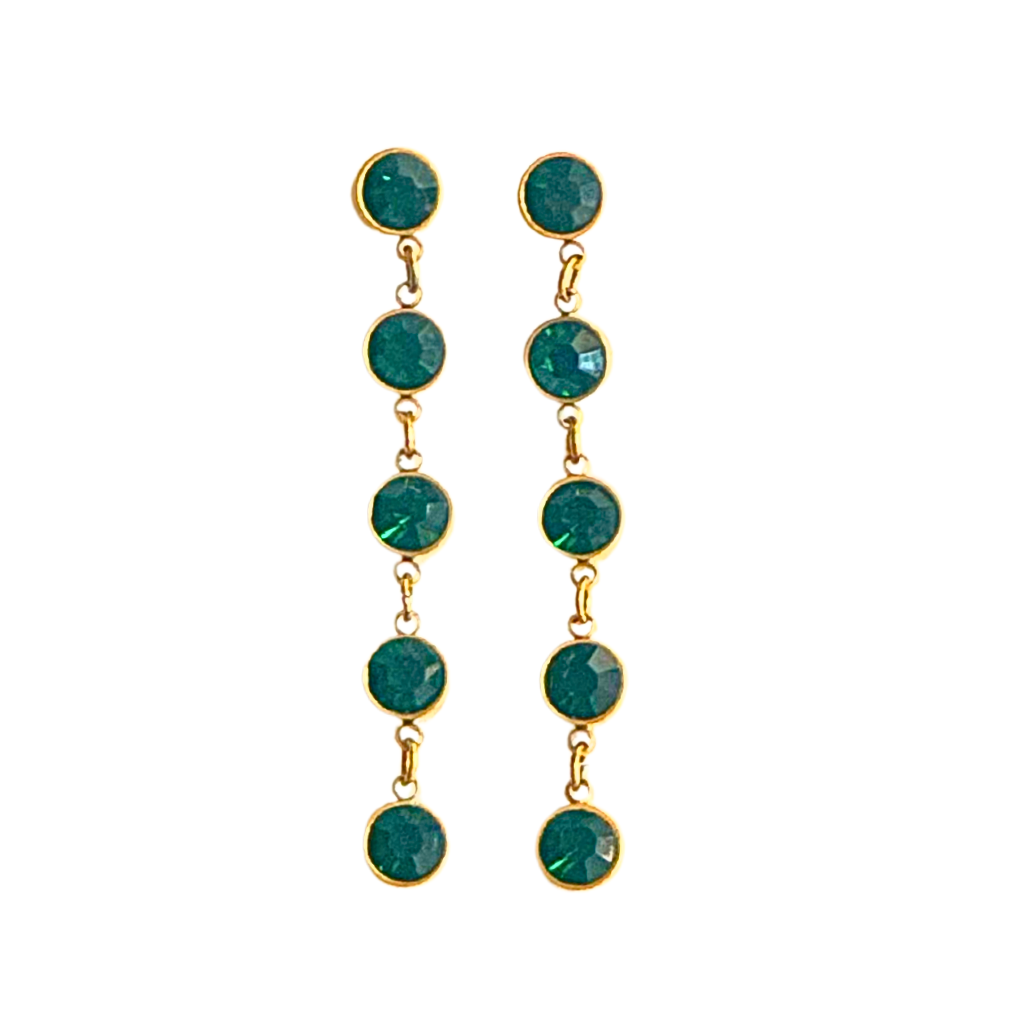 Gold Bezel Set Drop Earring with Green Stones