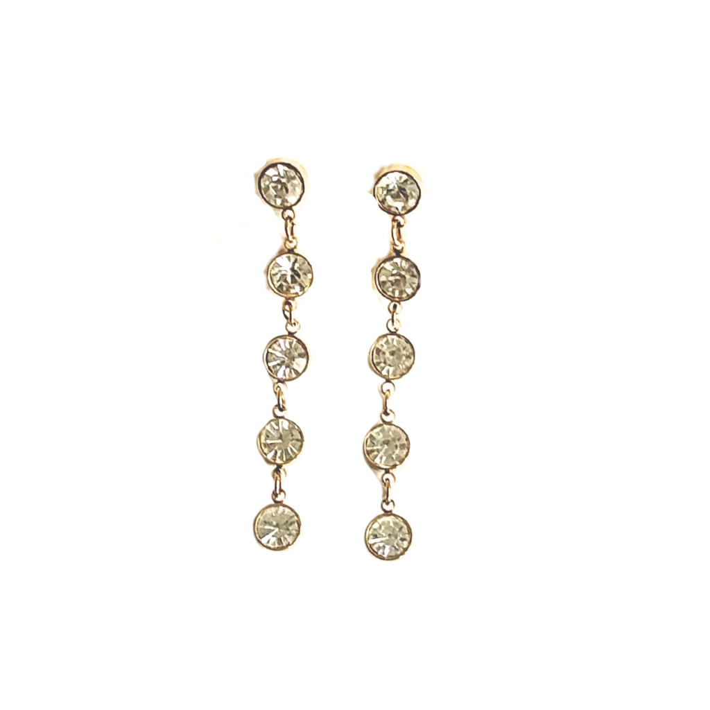 Gold Bezel Set Drop Earrings with Clear Stone