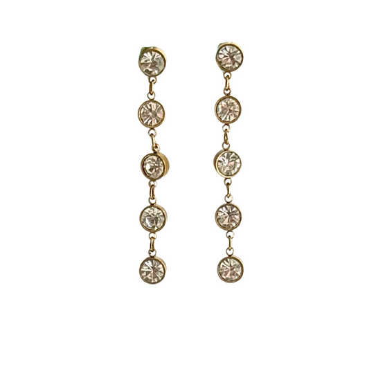 Gold Bezel Set Drop Earrings with Clear Stone