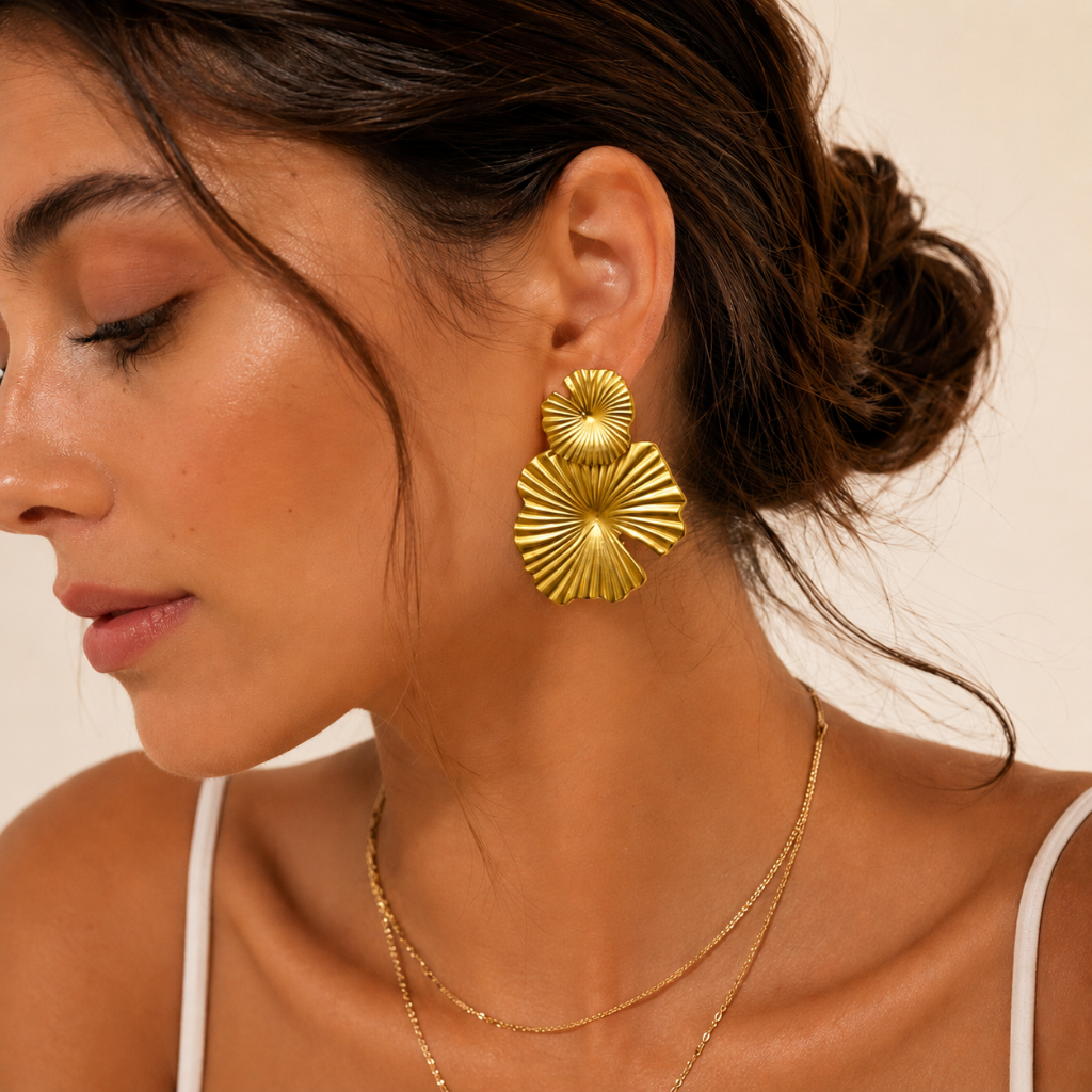Gold Large Ginkgo Leaf Earring
