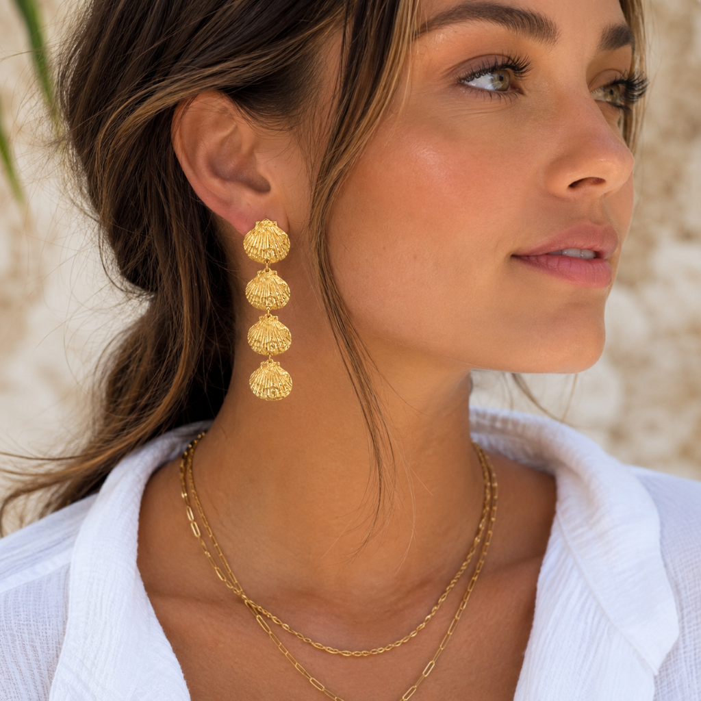 Gold Shell Drop Earrings