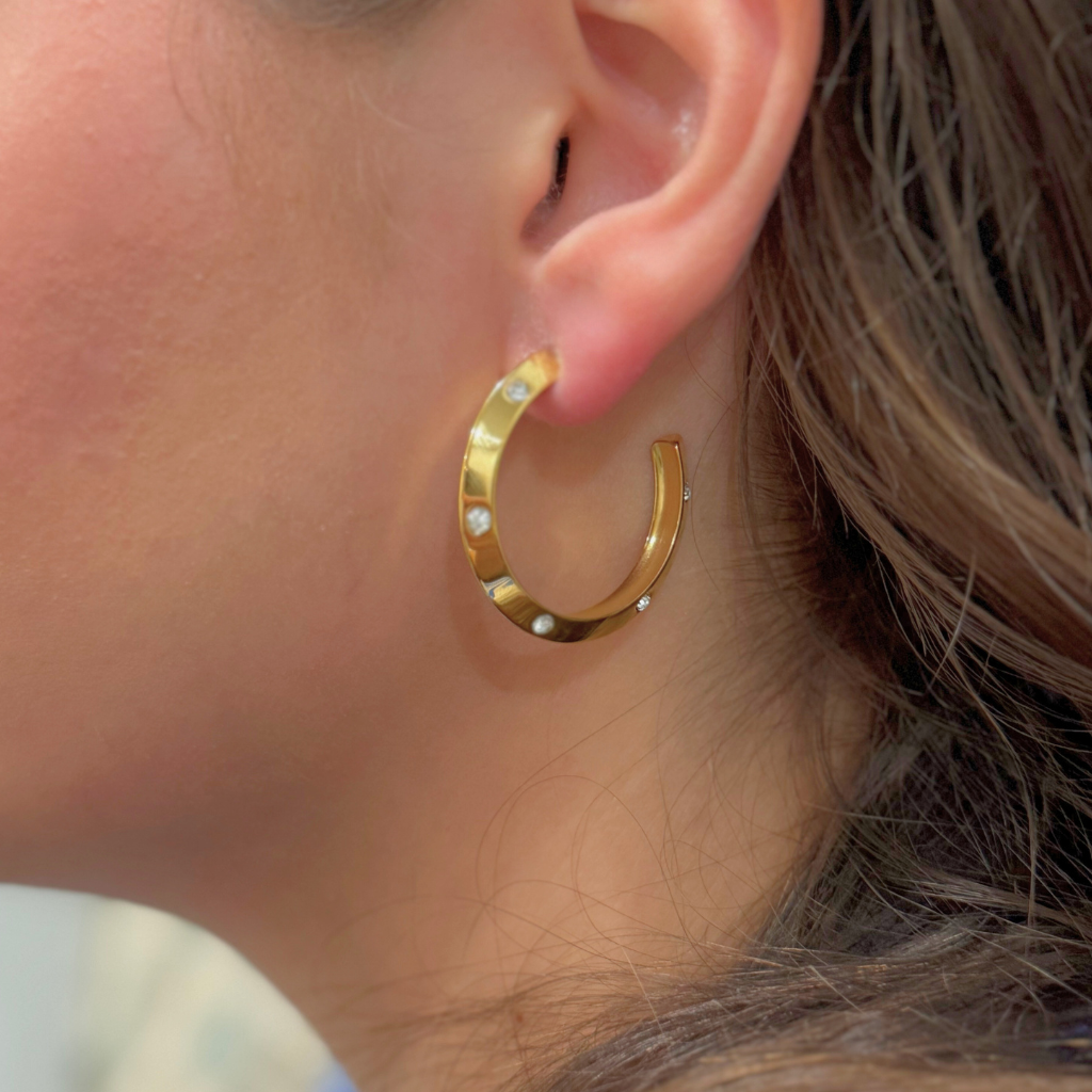 Gold C-Hoop with Cubic Zirconia