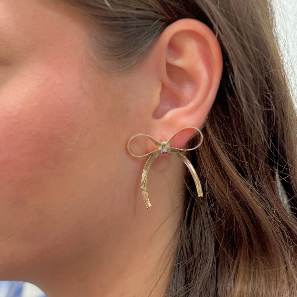Gold Bow Statement Earring- Short