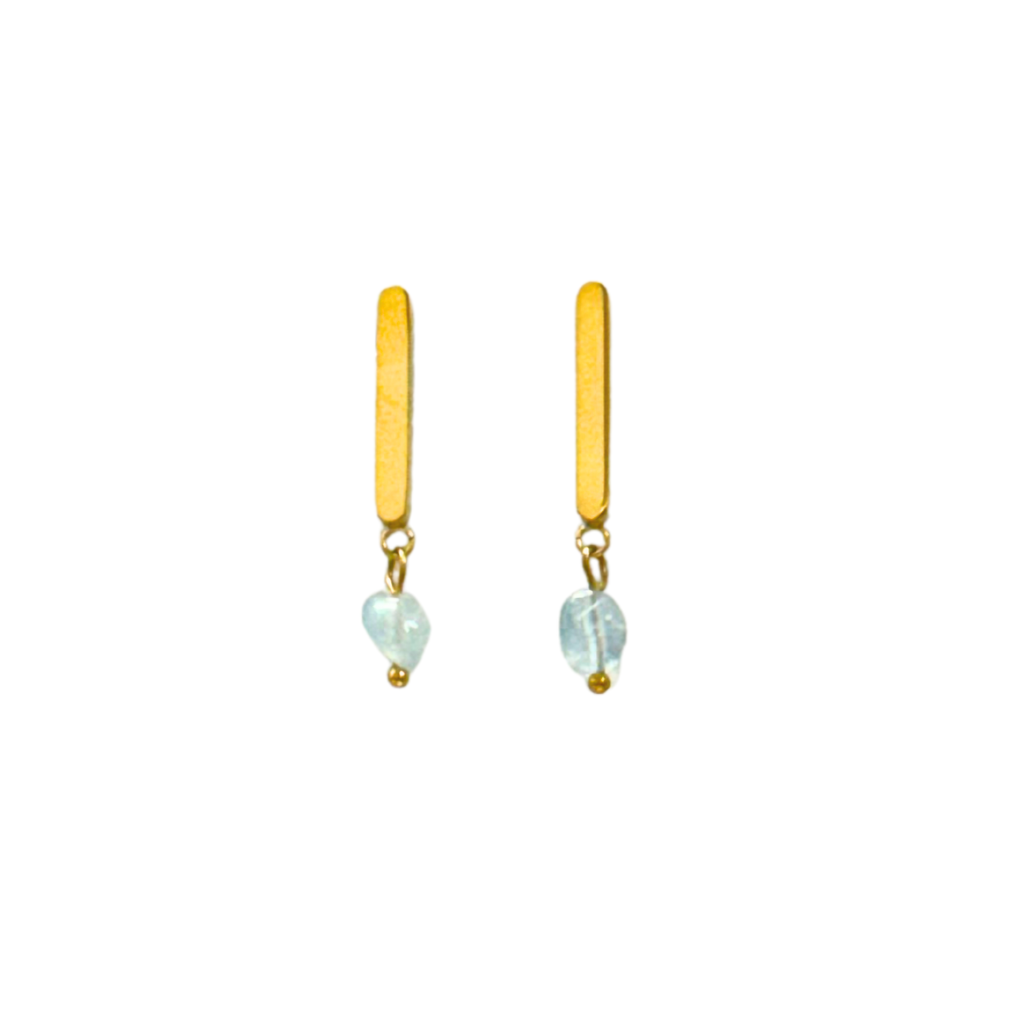 Gold Drop Earring with Light Blue Natural Stone