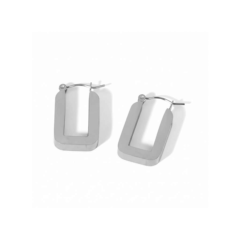 Silver Rectangle Lever Back Hoop