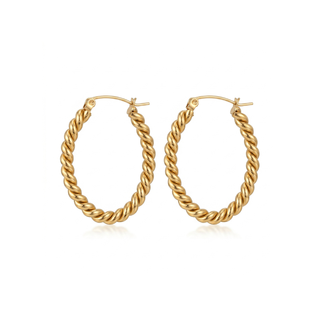 Large Gold Oval Twist Hoop