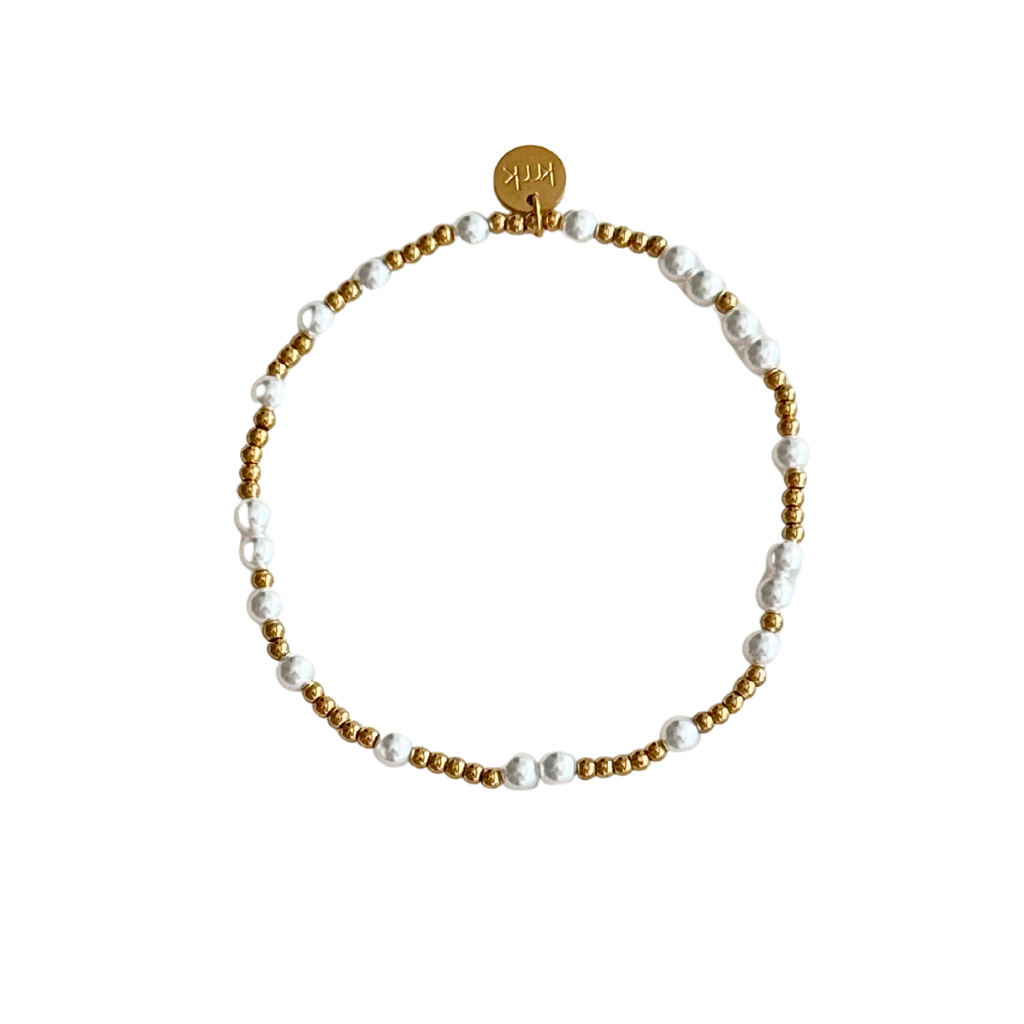 2mm Gold Bead & Pearl Stretch Bracelet