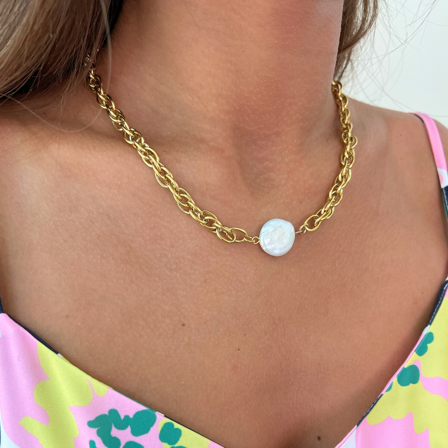 Gold Coin Pearl Necklace