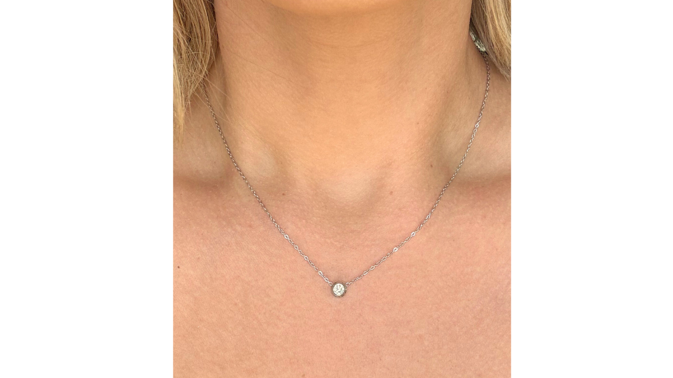 N125 Silver Bezel Set CZ Necklace