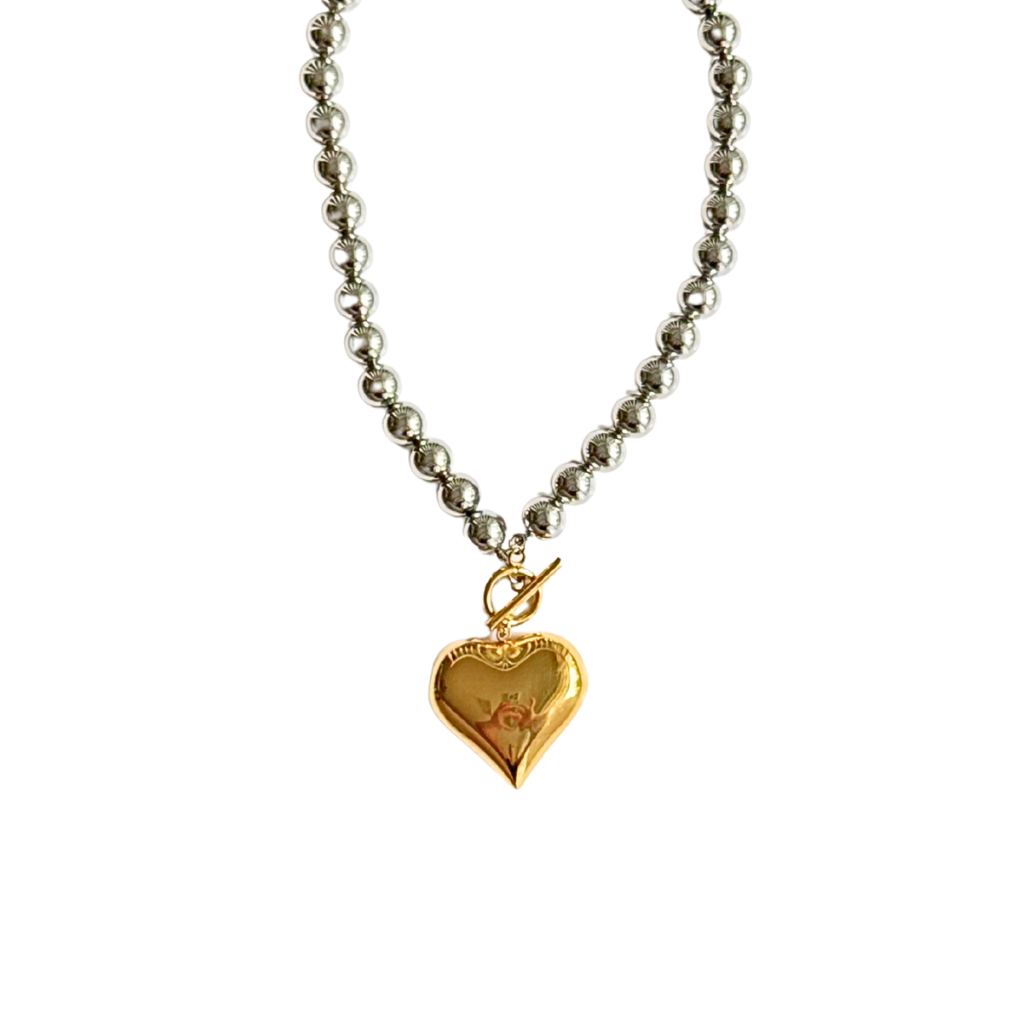 Two-Tone Puffed Heart Choker