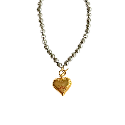 Two-Tone Puffed Heart Choker