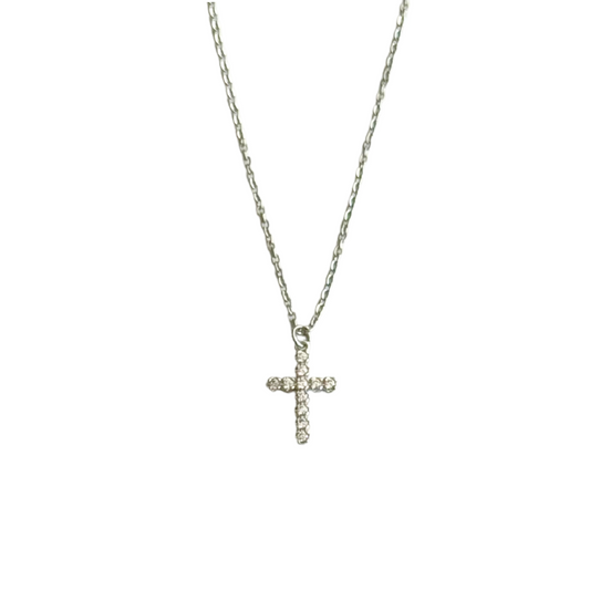 Silver Cross Necklace with Cubic Zirconia