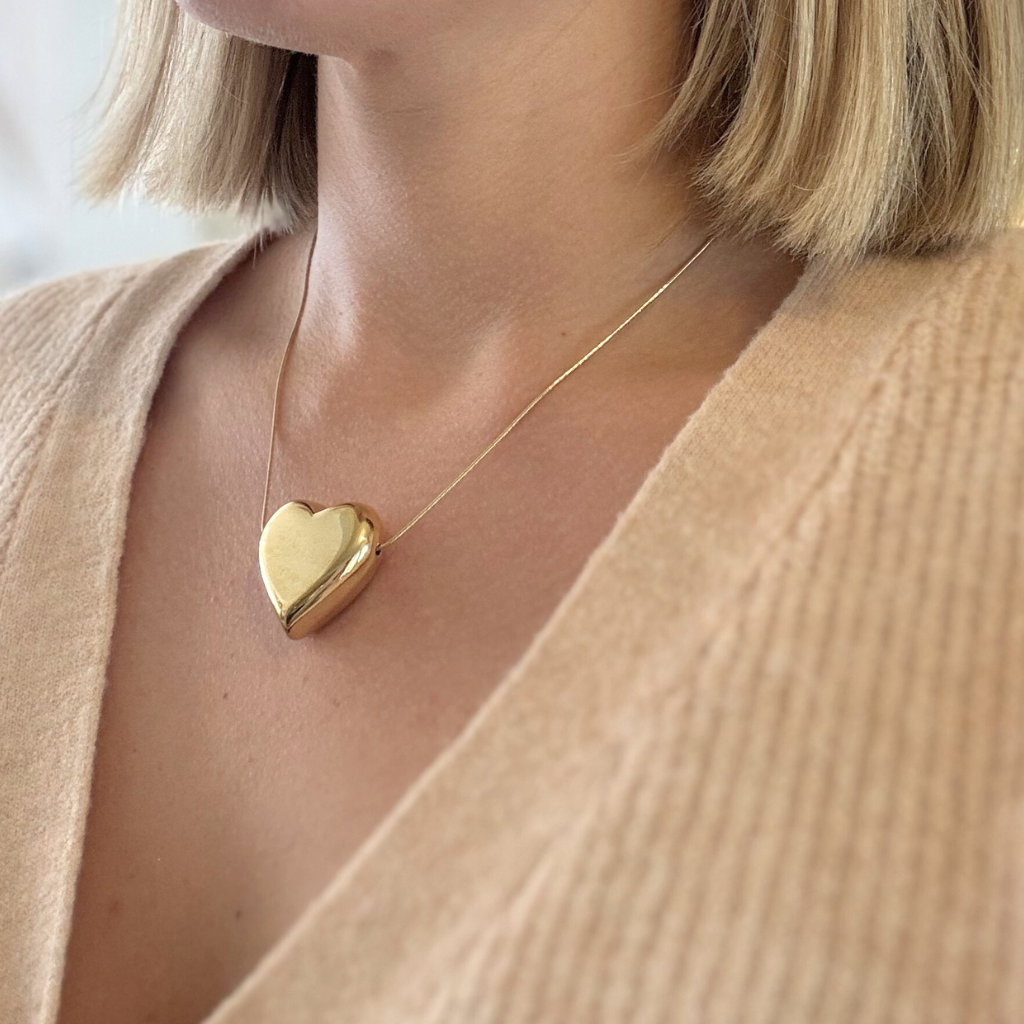 Gold Puff Heart Necklace