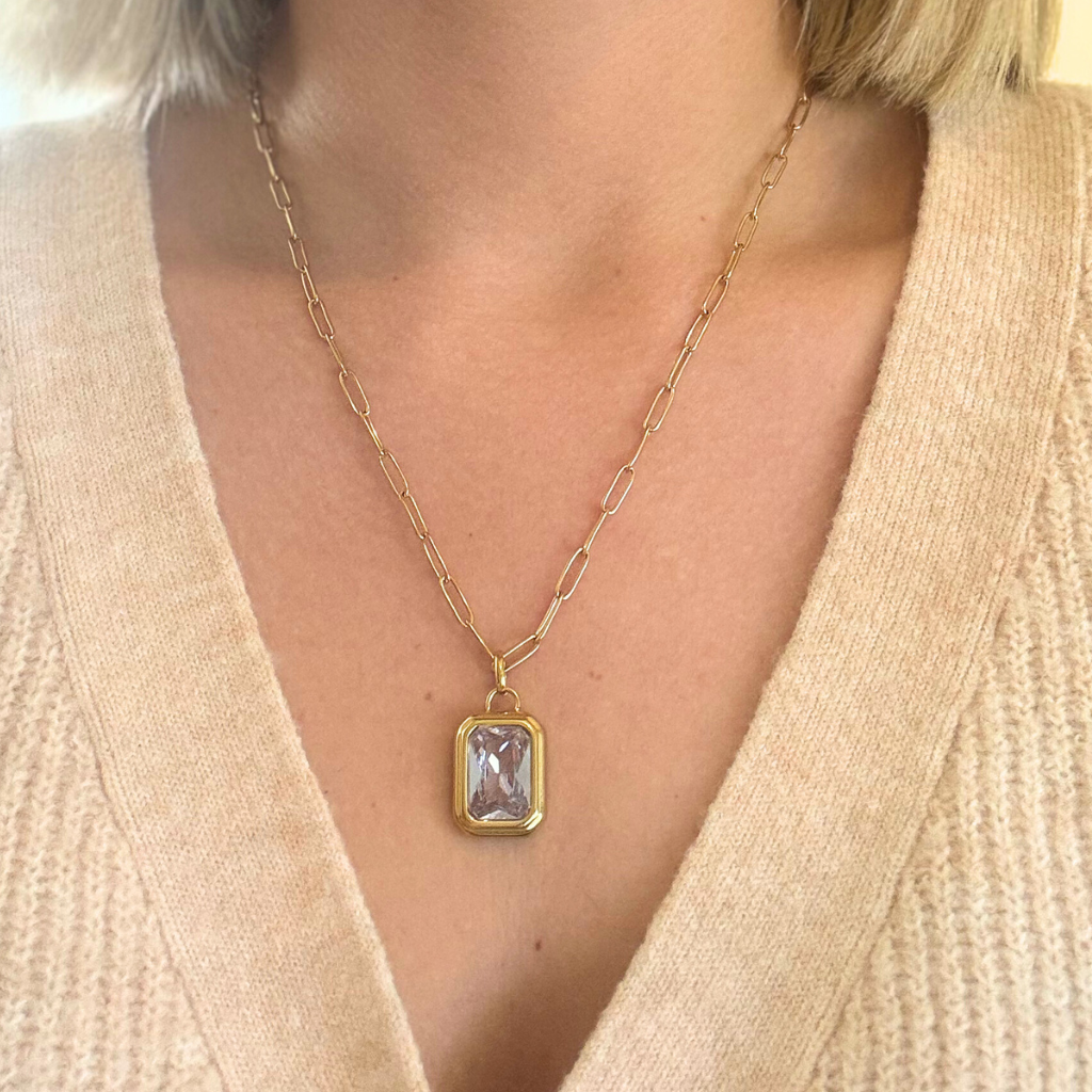 Gold Chain Necklace with Clear Stone