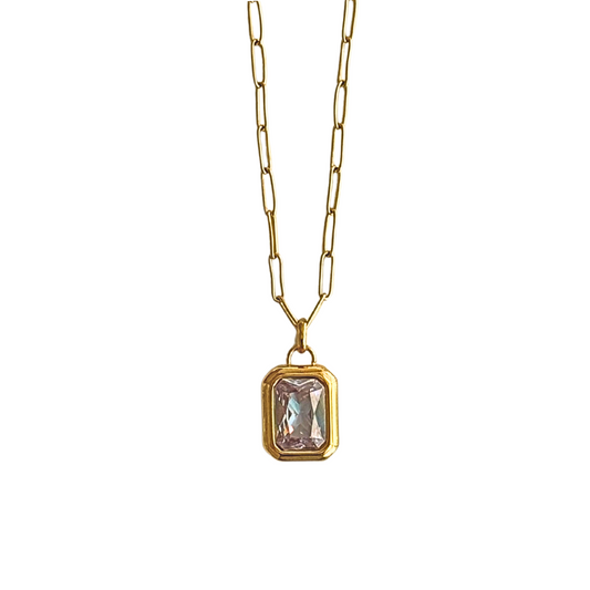 Gold Chain Necklace with Clear Stone